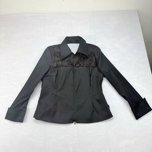 Samuel Dong Women's Black Zip Up Blouse Jacket Floral Embroidery XL